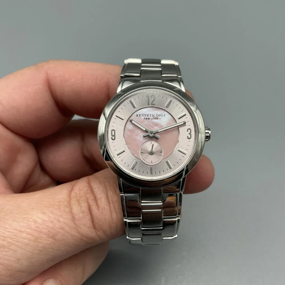 Kenneth Cole Womens Watch 30mm Pink MOP Dial Stainless Steel New Battery 6.25